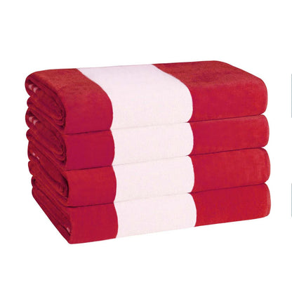 Superior Cabana Stripe Oversized Cotton Beach Towel Set Of 2,4,6 - Red