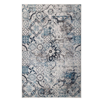 Distressed Floral Medallion Indoor Rug or Runner - Blue