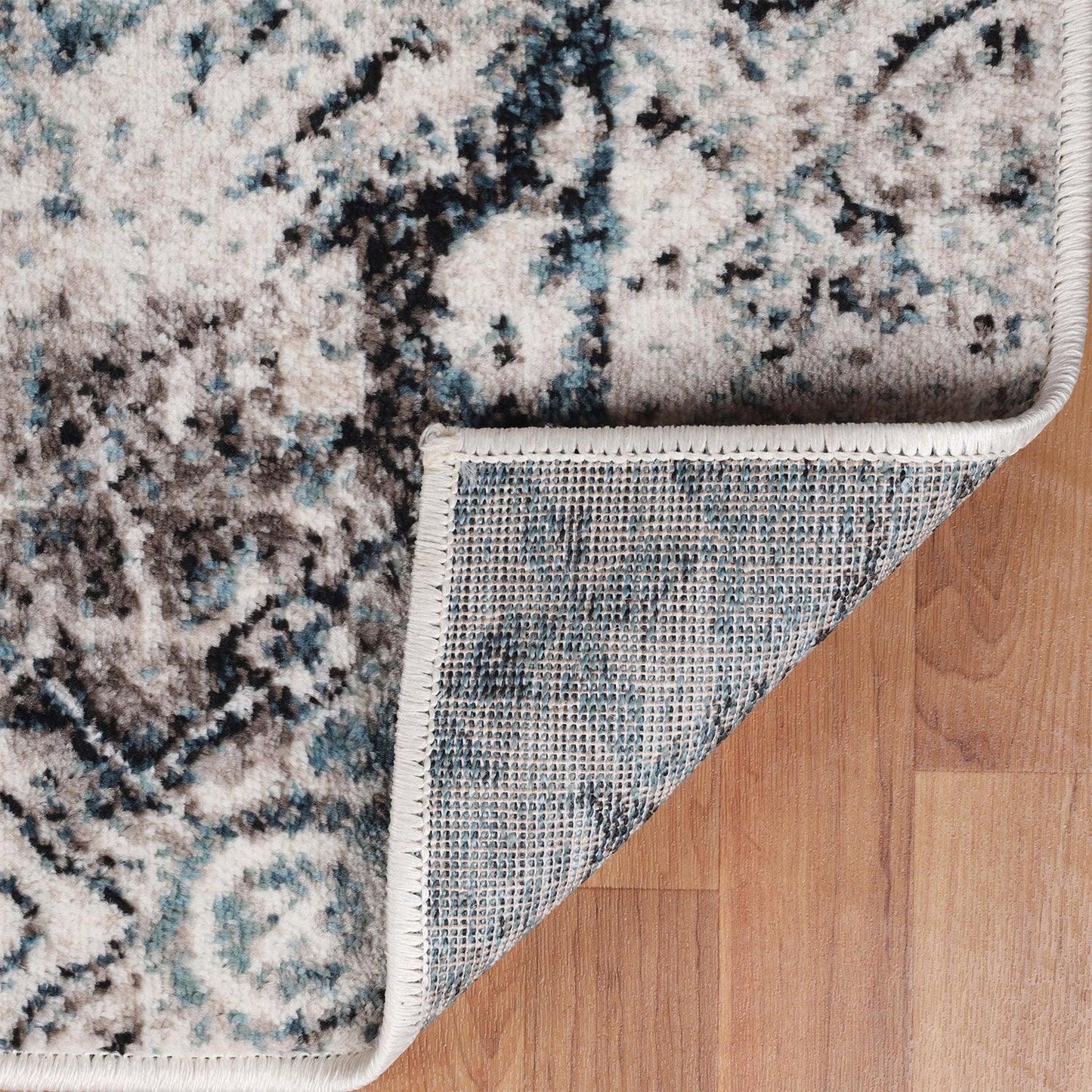 Distressed Floral Medallion Indoor Rug or Runner - Blue