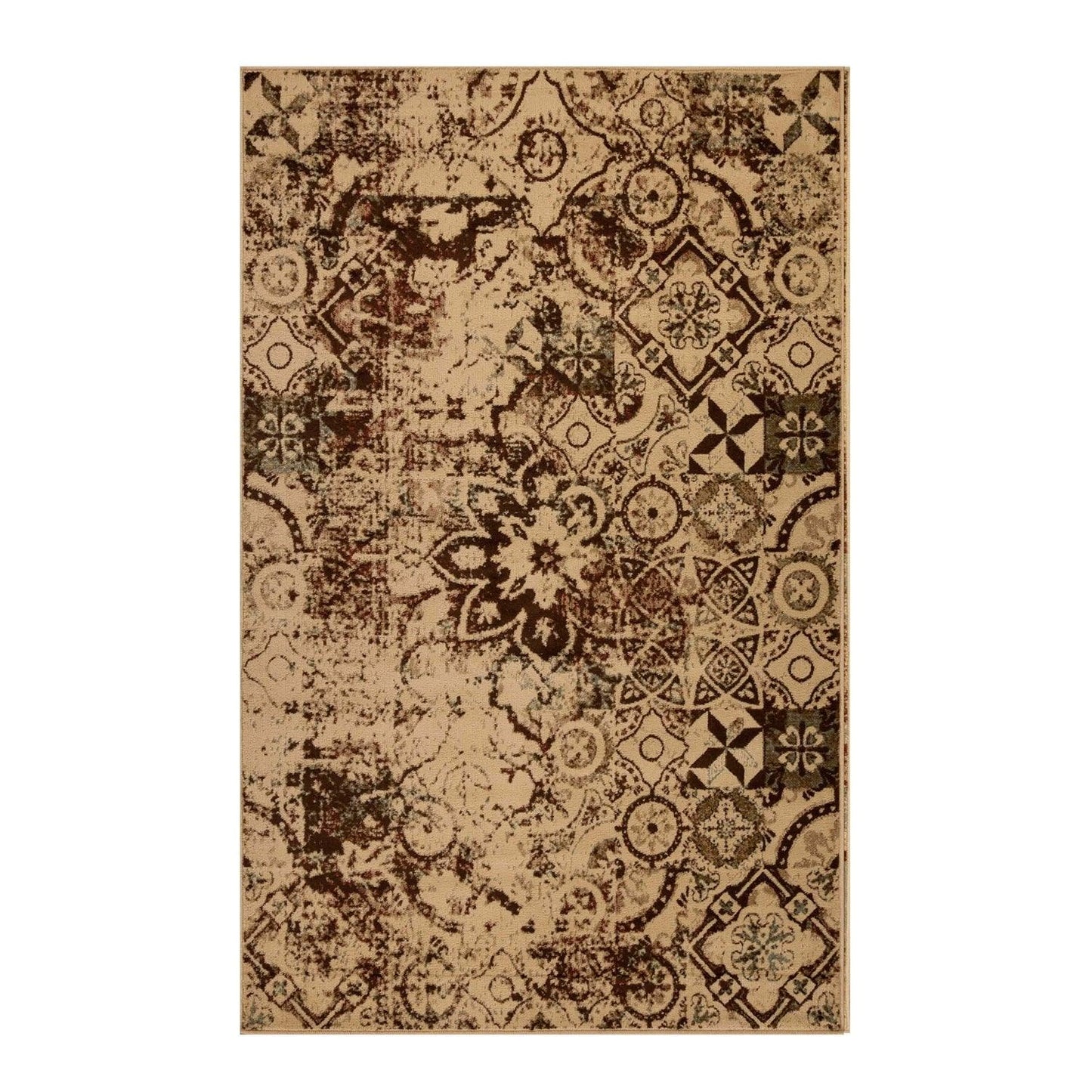 Distressed Floral Medallion Indoor Rug or Runner - Cream