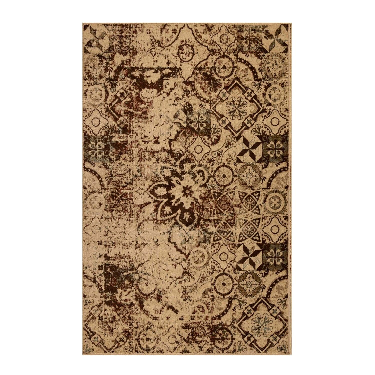 Distressed Floral Medallion Indoor Rug or Runner - Cream