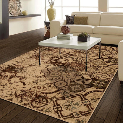Distressed Floral Medallion Indoor Rug or Runner - Cream