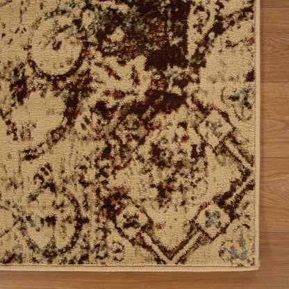 Distressed Floral Medallion Indoor Rug or Runner - Cream