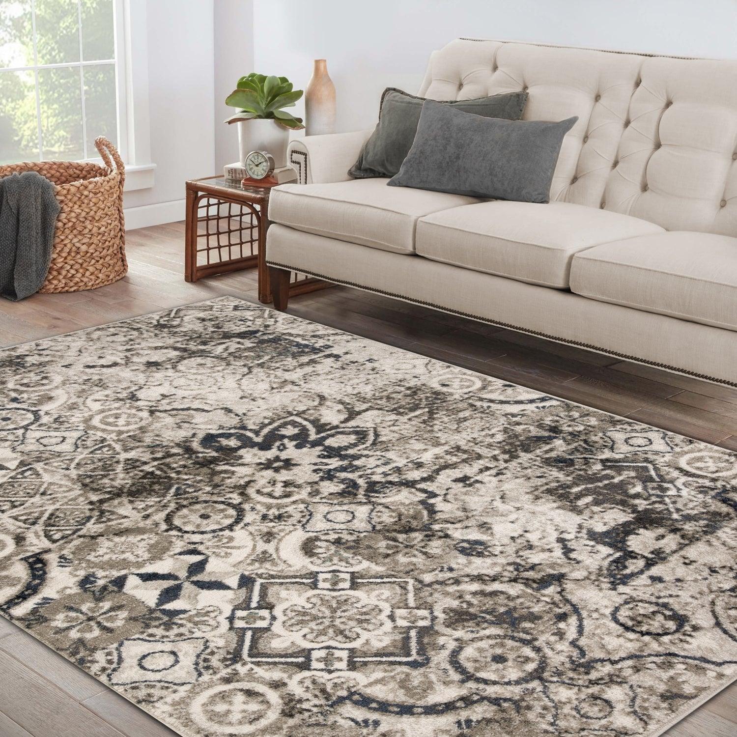 Distressed Floral Medallion Indoor Rug or Runner - Deep Royal