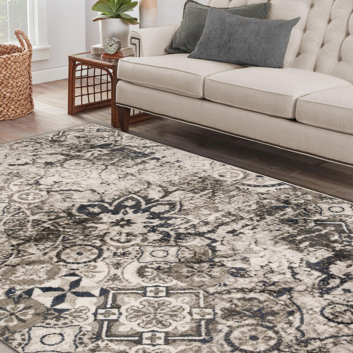 Distressed Floral Medallion Indoor Rug or Runner - Deep Royal