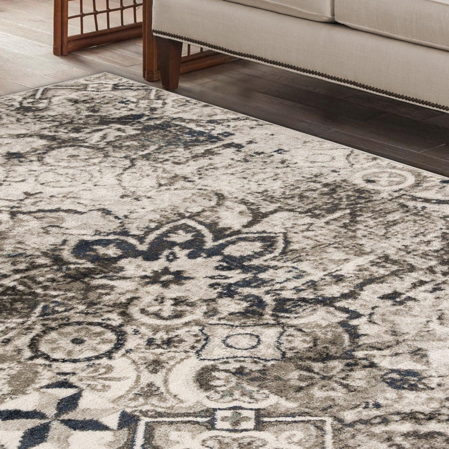 Distressed Floral Medallion Indoor Rug or Runner - Deep Royal