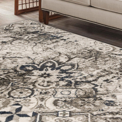 Distressed Floral Medallion Indoor Rug or Runner - Deep Royal