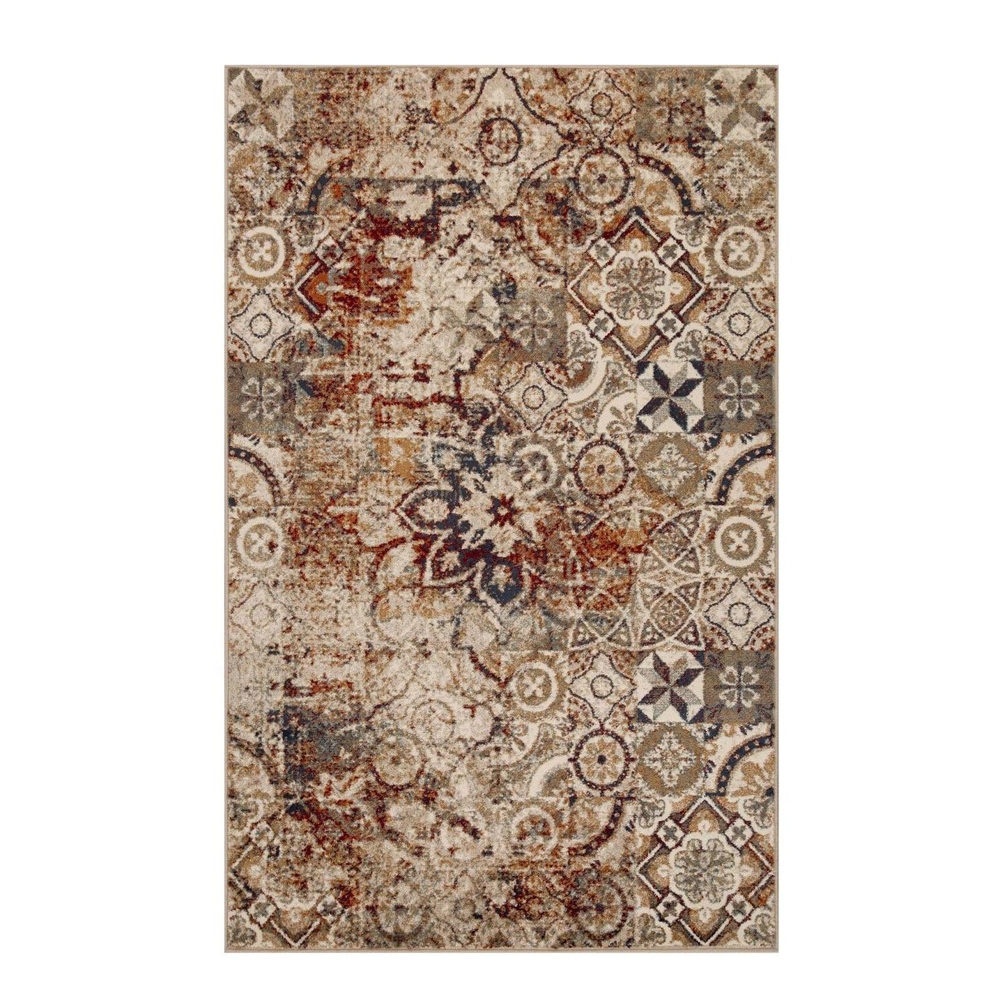 Distressed Floral Medallion Indoor Rug or Runner - Maroon