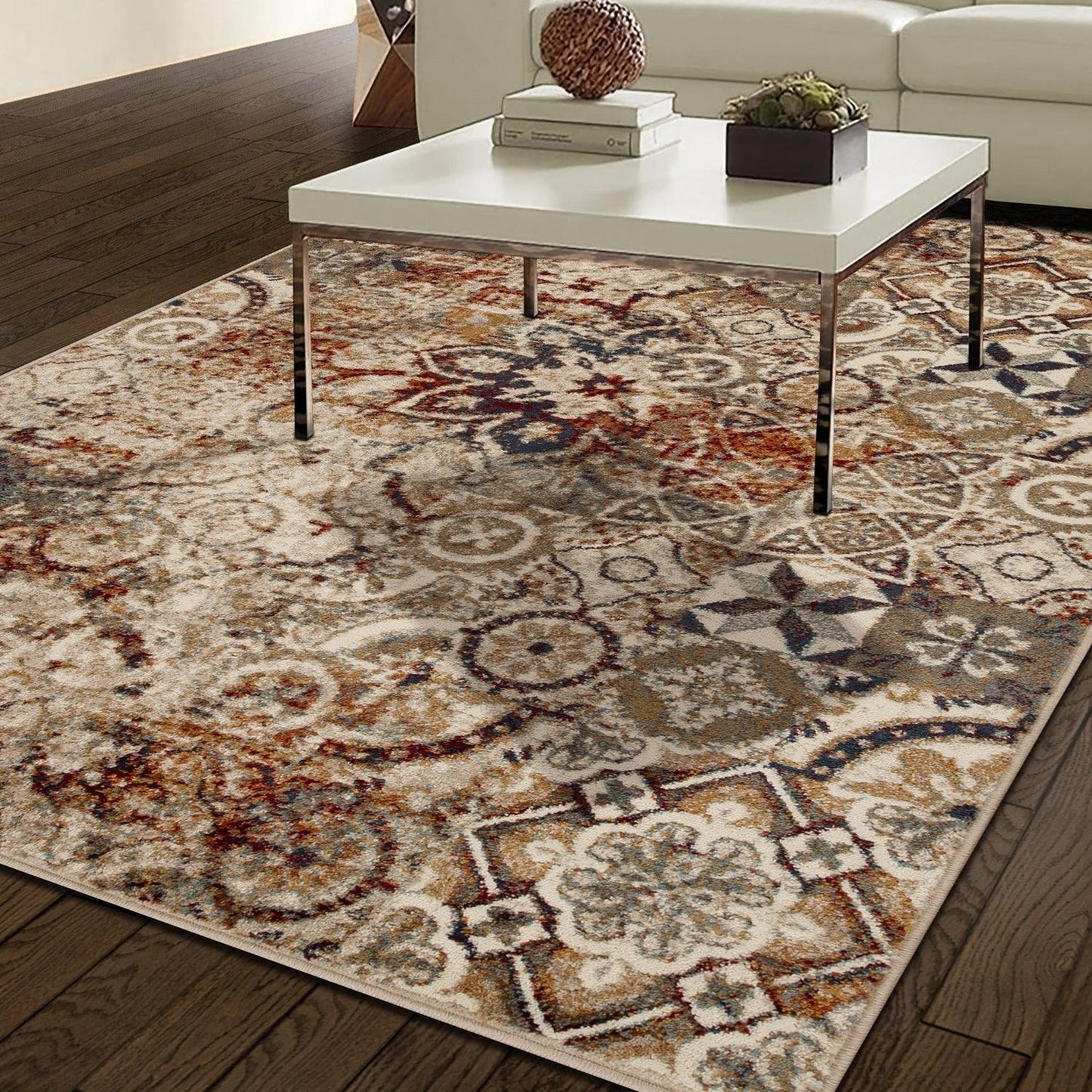 Distressed Floral Medallion Indoor Rug or Runner - Maroon