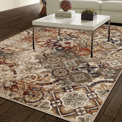 Distressed Floral Medallion Indoor Rug or Runner - Maroon