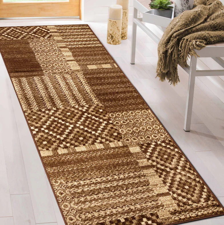 Dorset Block Patchwork Indoor Area Rug or Runner Rug - Taupe
