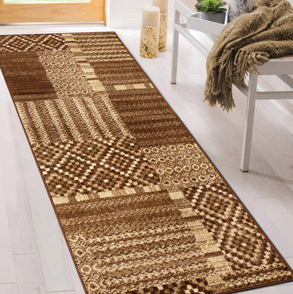 Dorset Block Patchwork Indoor Area Rug or Runner Rug - Taupe