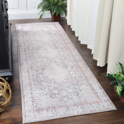 Alma Floral Medallion Indoor Area Rug Or Runner Rug - BerryRed