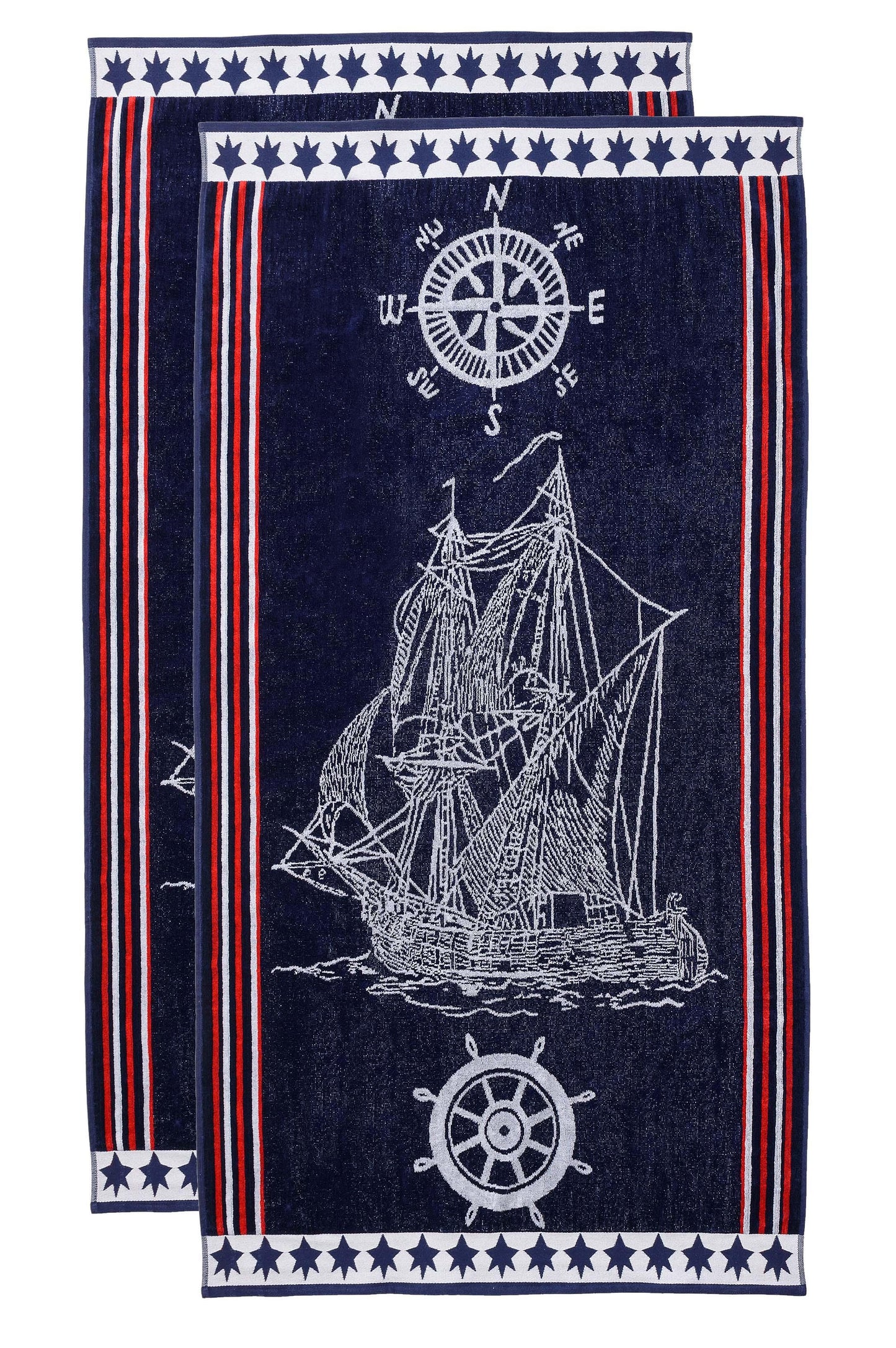 Navy Ship Oversized Cotton 2 Piece Beach Towel Set