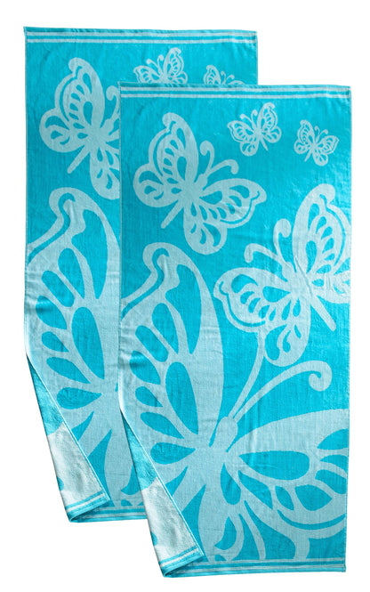 Cotton Oversized Butterflies 2 Piece Beach Towel Set