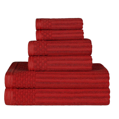 Ribbed Textured Cotton Medium Weight 6 Piece Towel Set - Burgundy
