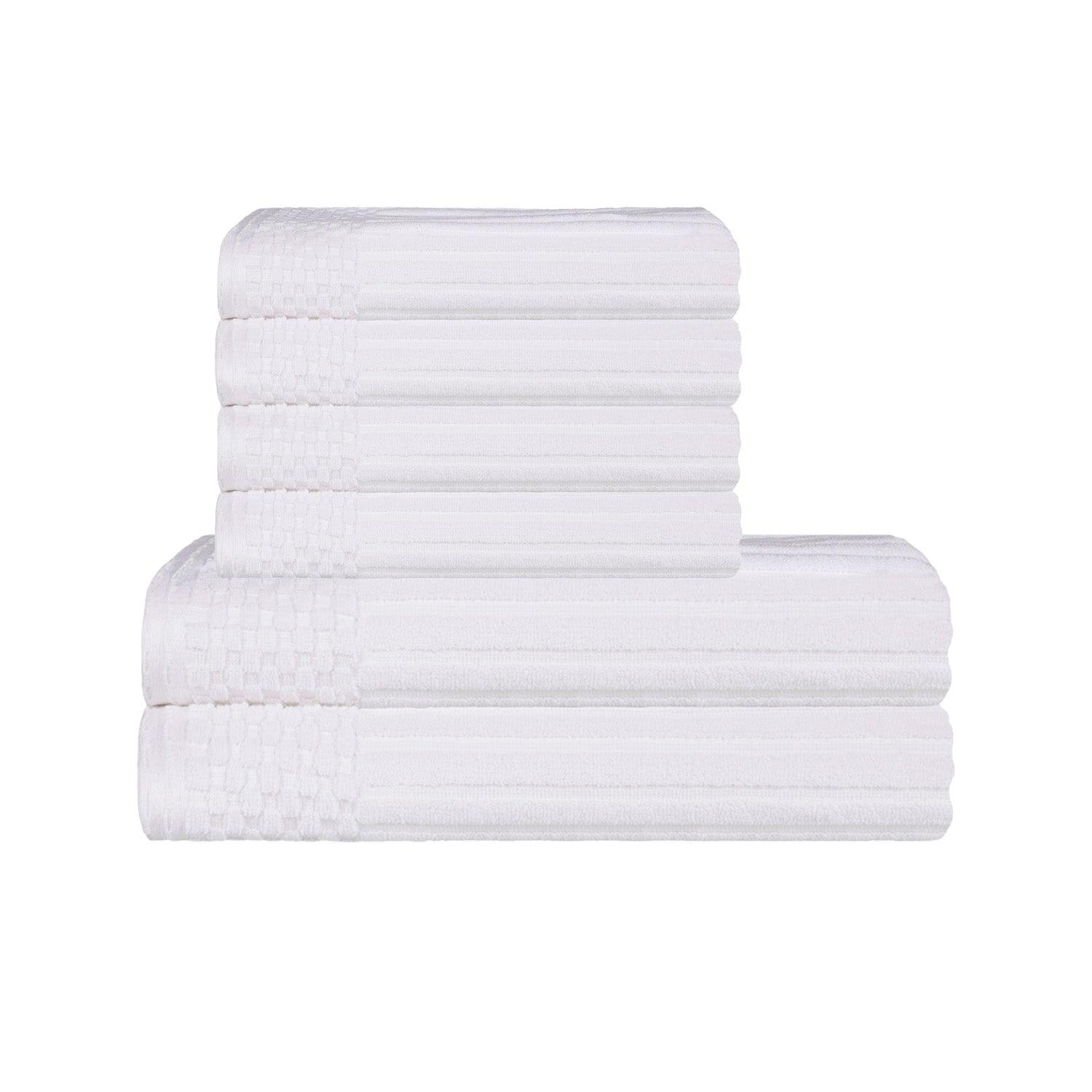  Superior Soho Ribbed Textured Cotton Ultra-Absorbent Hand and Bath Towel Set - White