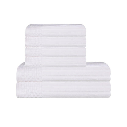  Superior Soho Ribbed Textured Cotton Ultra-Absorbent Hand and Bath Towel Set - White