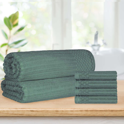 Superior Soho Ribbed Textured Cotton Ultra-Absorbent Hand Towel and Bath Sheet Set - Basil