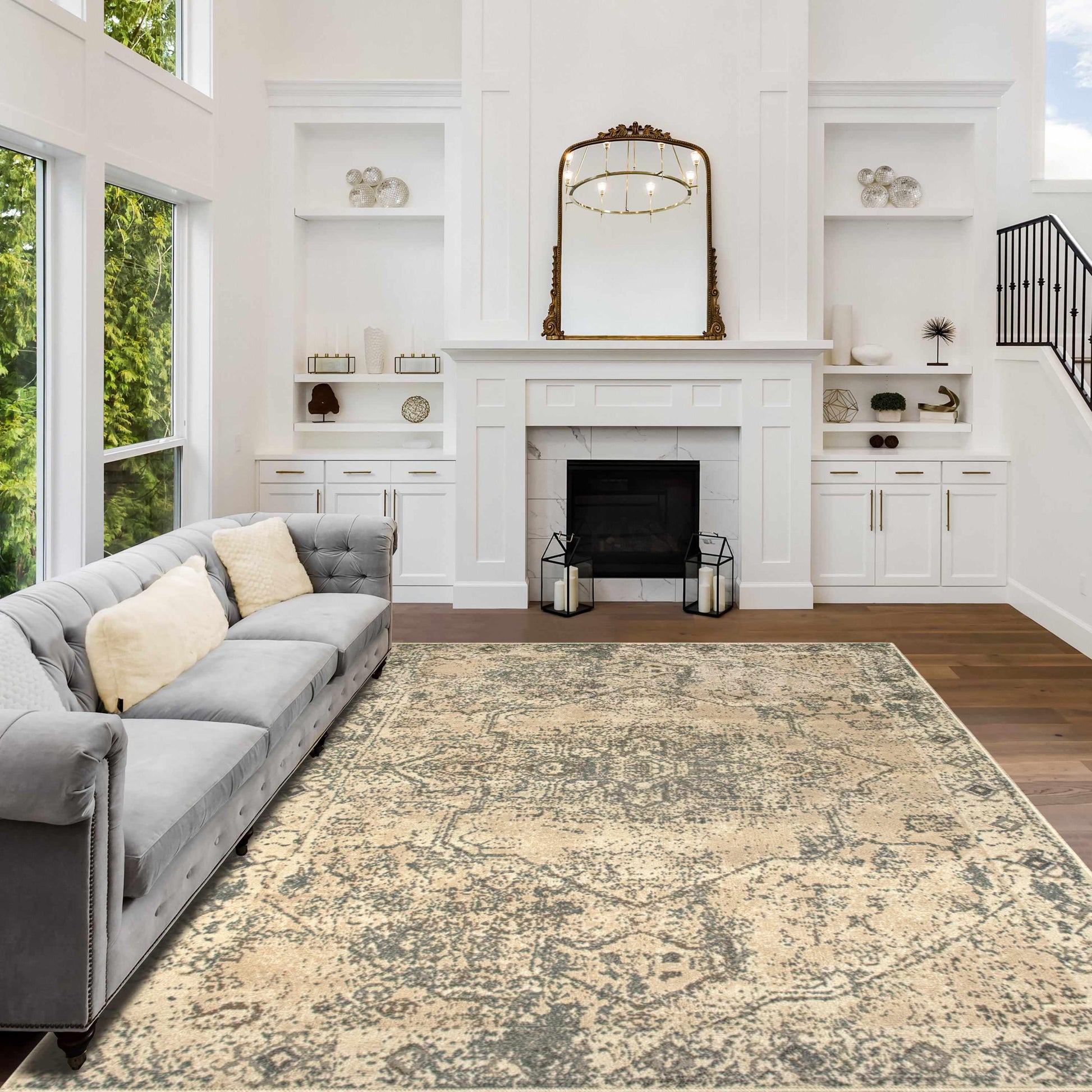  Amaris Vintage Oriental Distressed Medallion Indoor Area Rug 