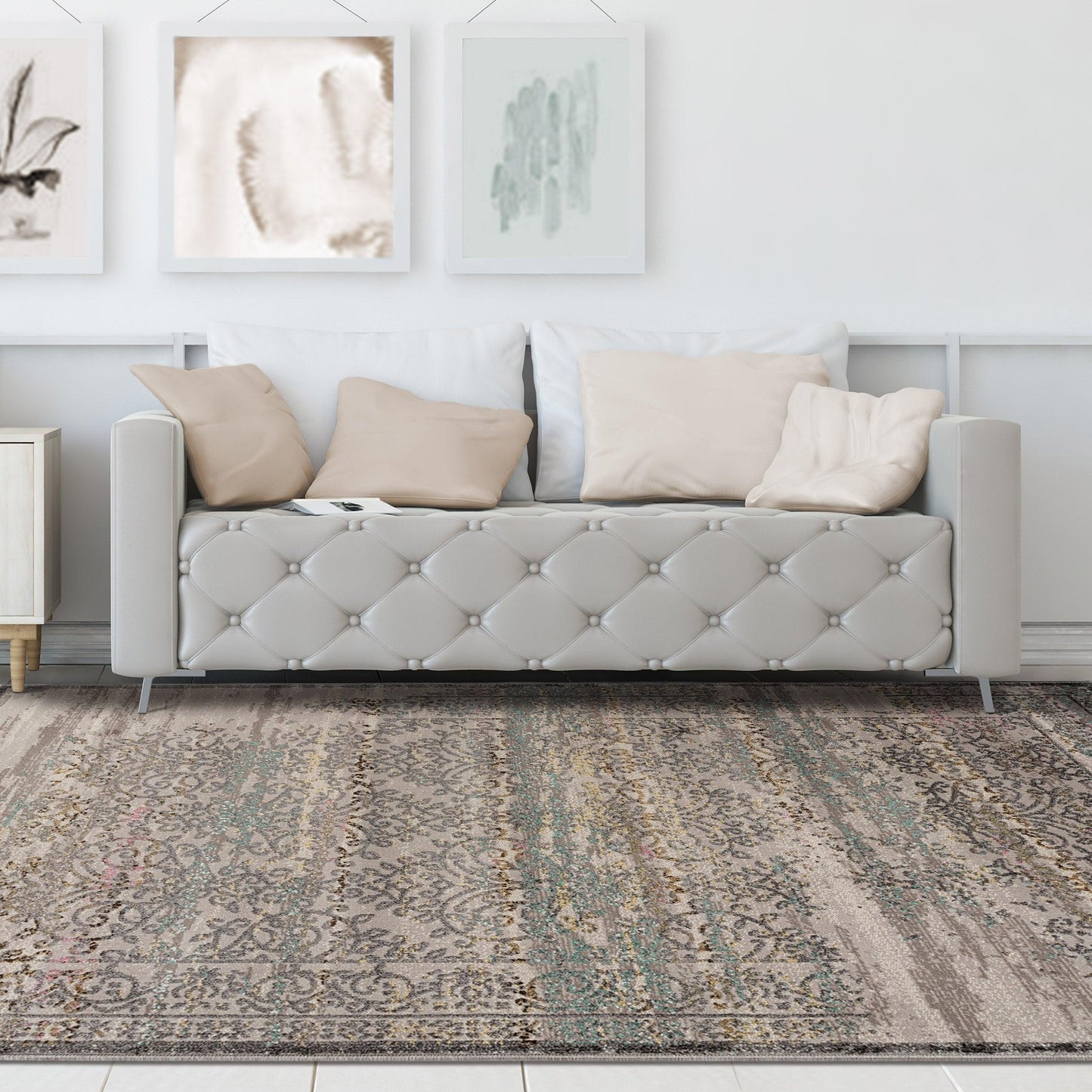 Superior Astrid Floral Filigree Faux Distressed Area or Runner Rug - Grey