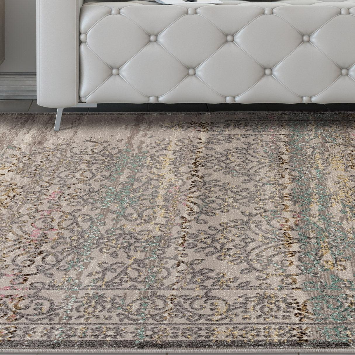 Superior Astrid Floral Filigree Faux Distressed Area or Runner Rug - Grey