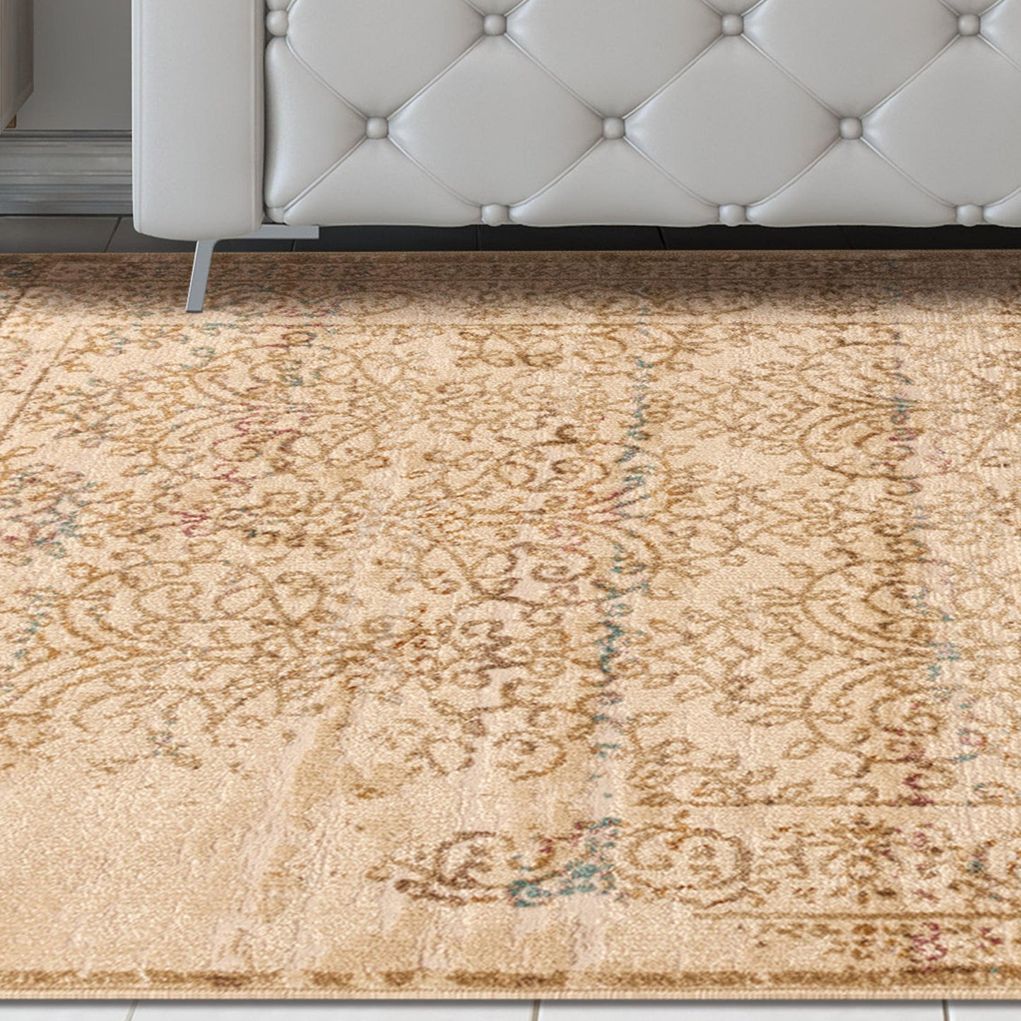 Superior Astrid Floral Filigree Faux Distressed Area or Runner Rug - Ivory