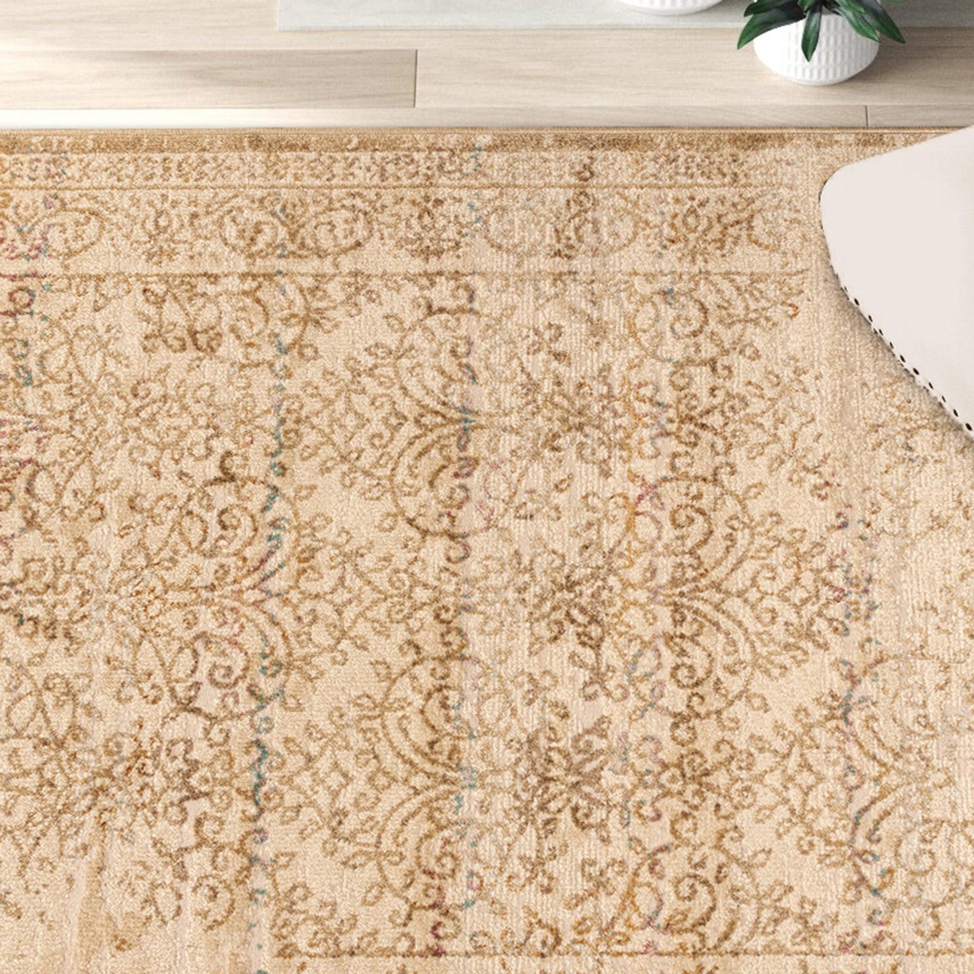 Superior Astrid Floral Filigree Faux Distressed Area or Runner Rug - Ivory