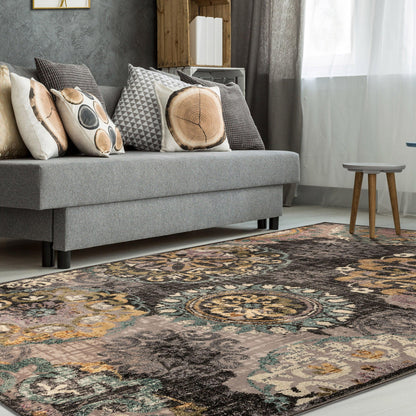 Superior Ceyone Distressed Floral Medallion Area Rug - Charcoal
