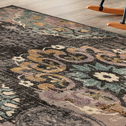 Superior Ceyone Distressed Floral Medallion Area Rug - Charcoal