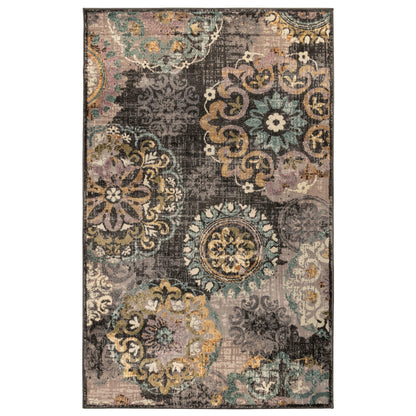 Superior Ceyone Distressed Floral Medallion Area Rug - Charcoal