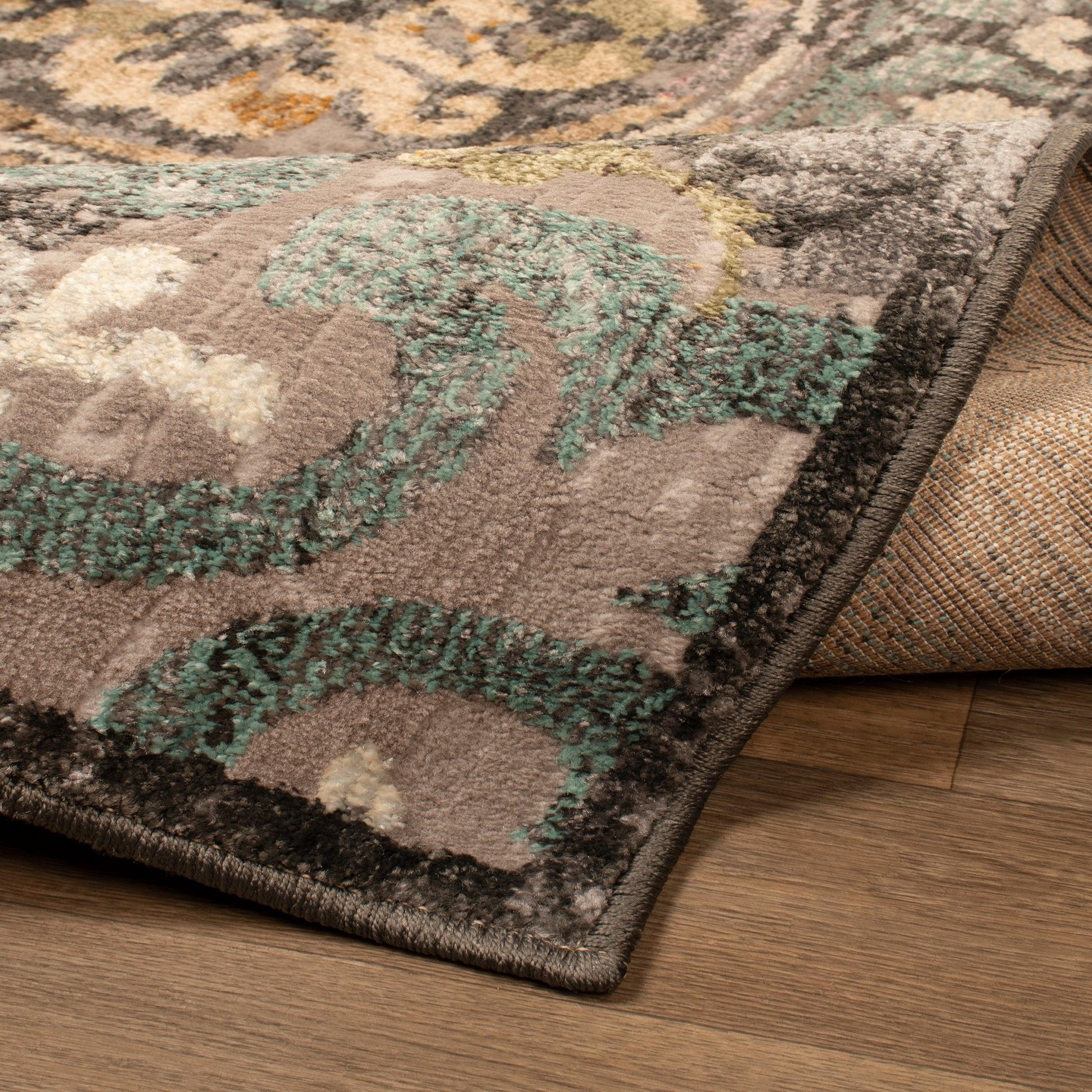 Superior Ceyone Distressed Floral Medallion Area Rug - Charcoal