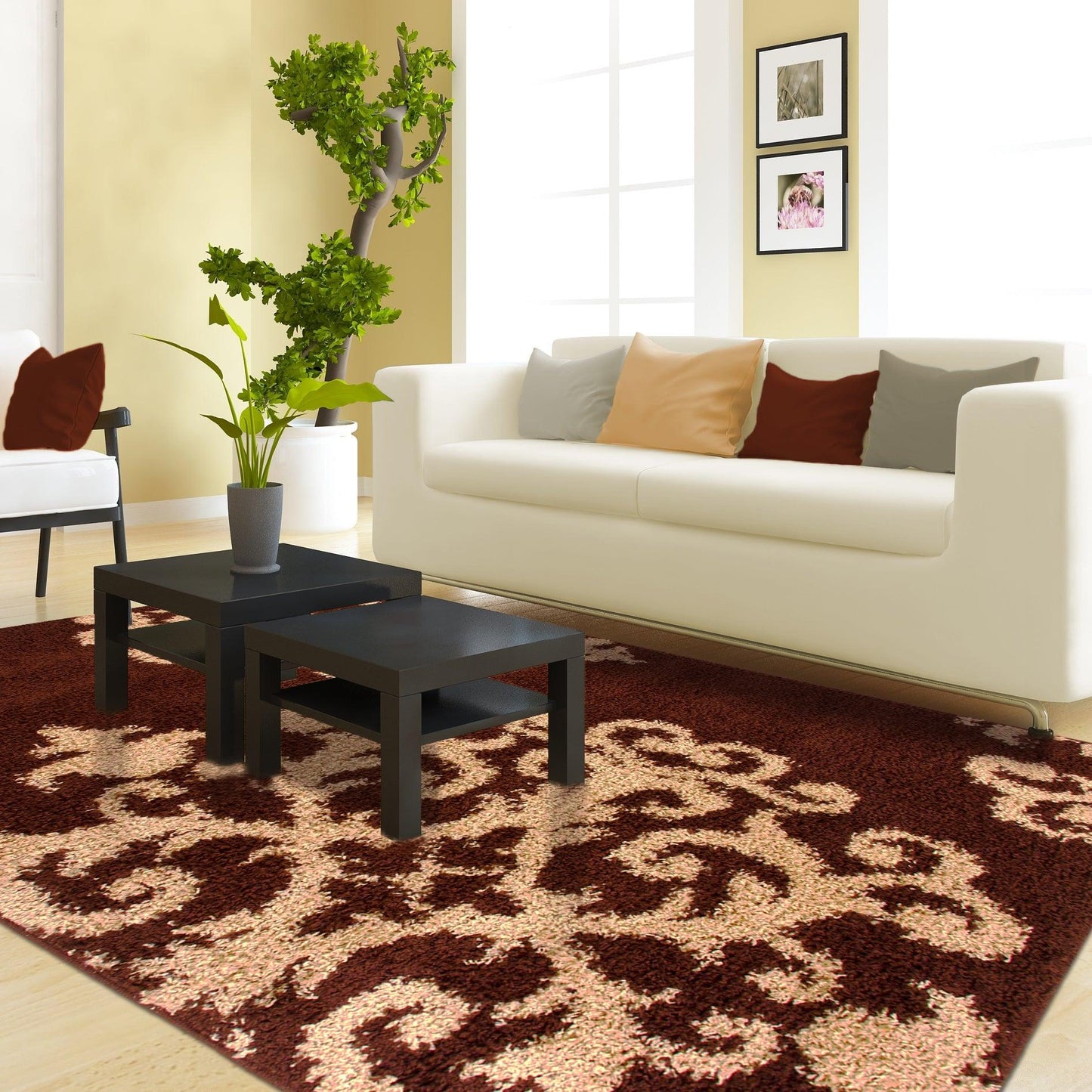 Superior Victorian Glam Floral Medallion Indoor Shag Area Rug - Brown  Gold