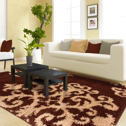 Superior Victorian Glam Floral Medallion Indoor Shag Area Rug - Brown  Gold