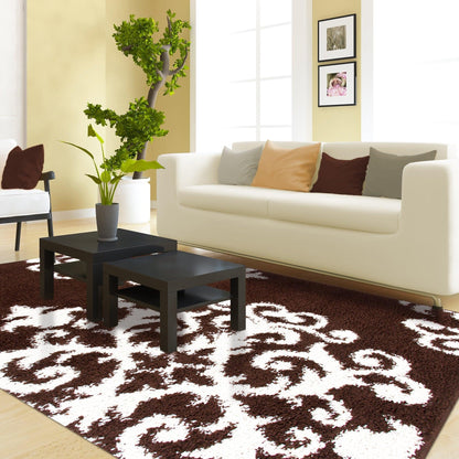 Superior Victorian Glam Floral Medallion Indoor Shag Area Rug  - Black White