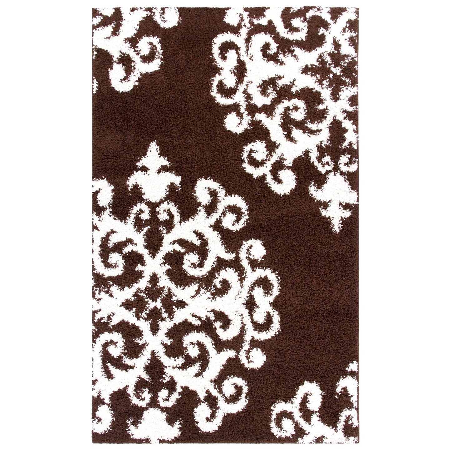 Superior Victorian Glam Floral Medallion Indoor Shag Area Rug  - Black White