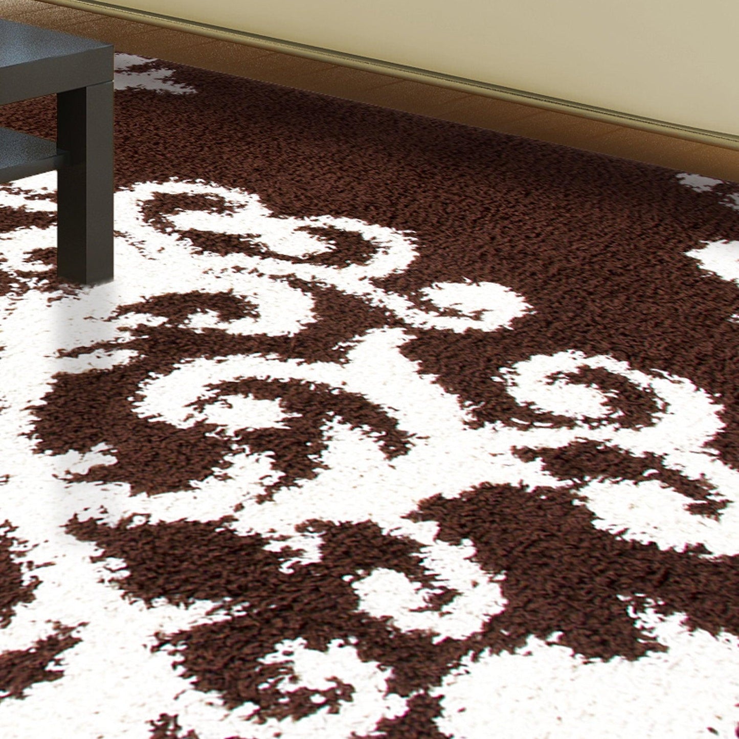  Superior Victorian Glam Floral Medallion Indoor Shag Area Rug - Black White