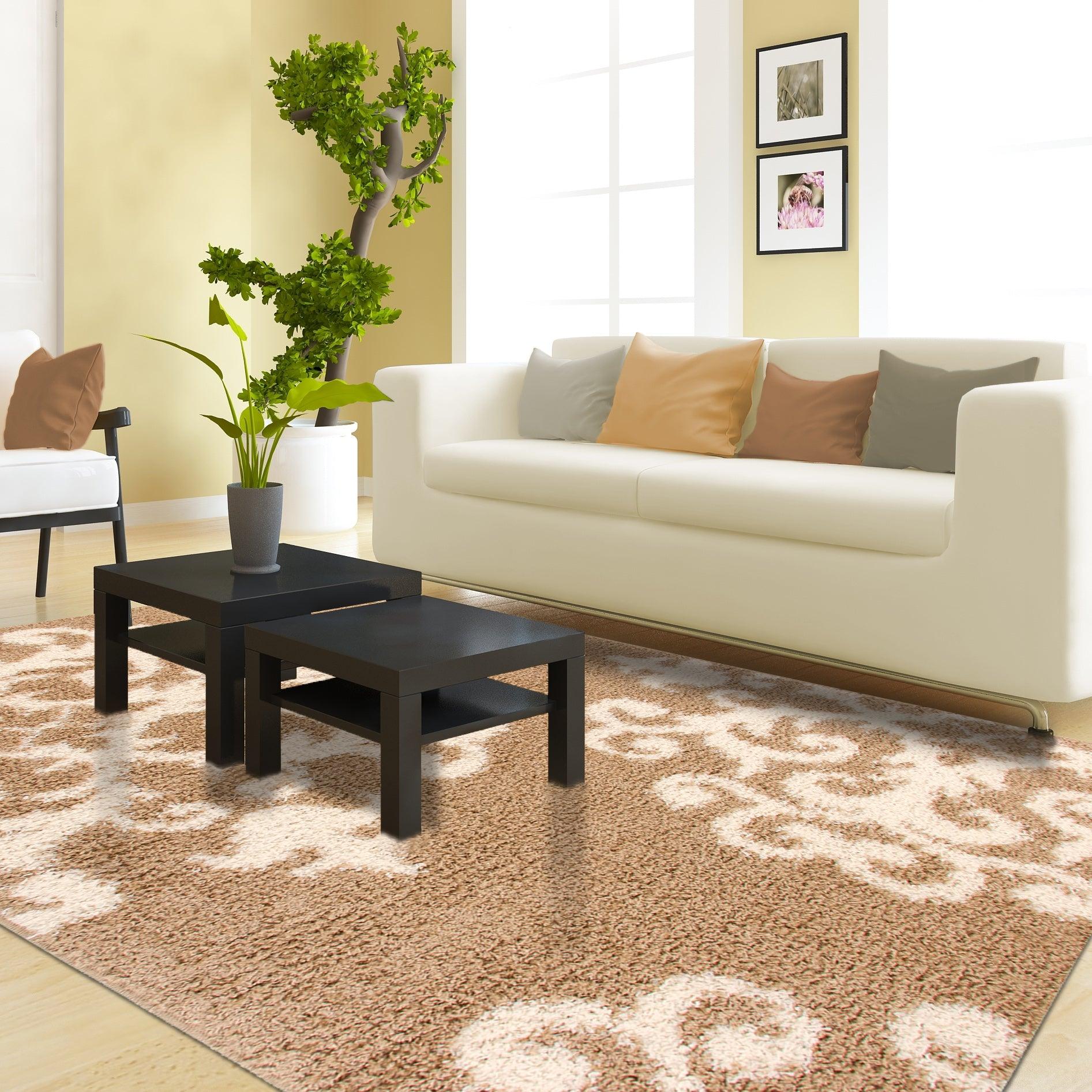 Superior Victorian Glam Floral Medallion Indoor Shag Area Rug  - Gold White