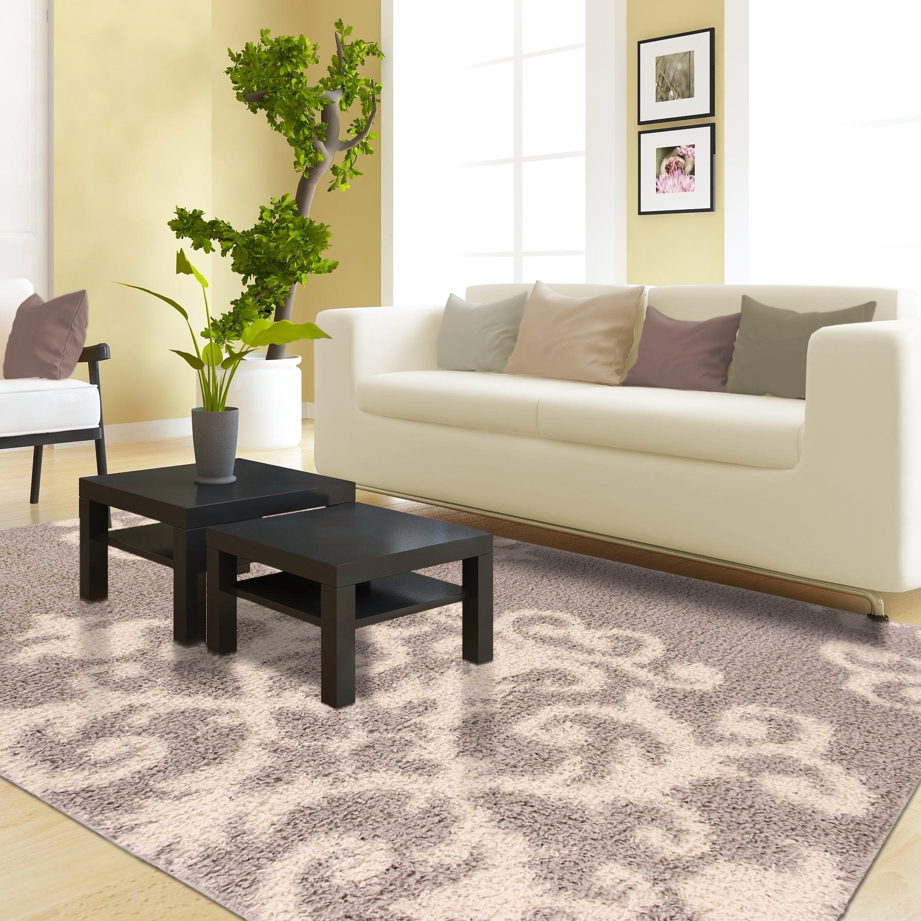 Superior Victorian Glam Floral Medallion Indoor Shag Area Rug -  Gold-White