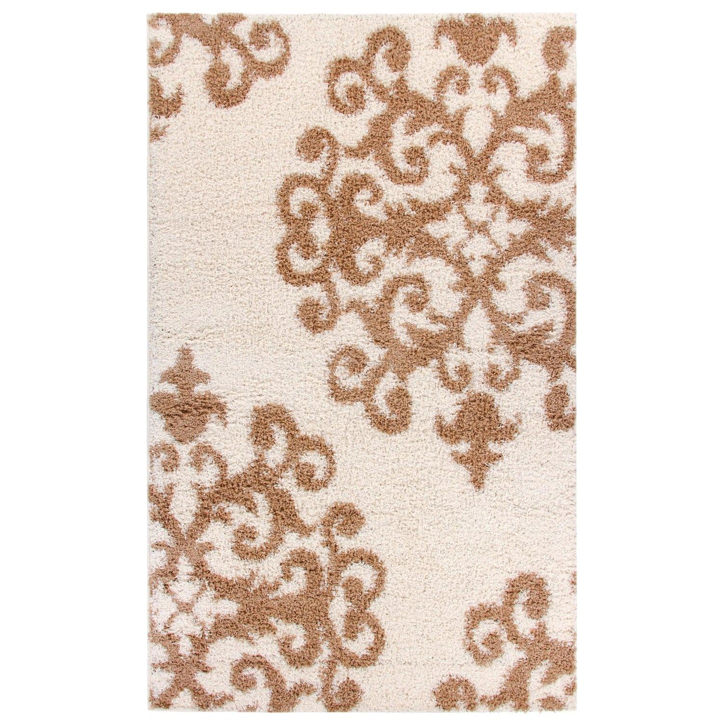 Superior Victorian Glam Floral Medallion Indoor Shag Area Rug  - White  Gold