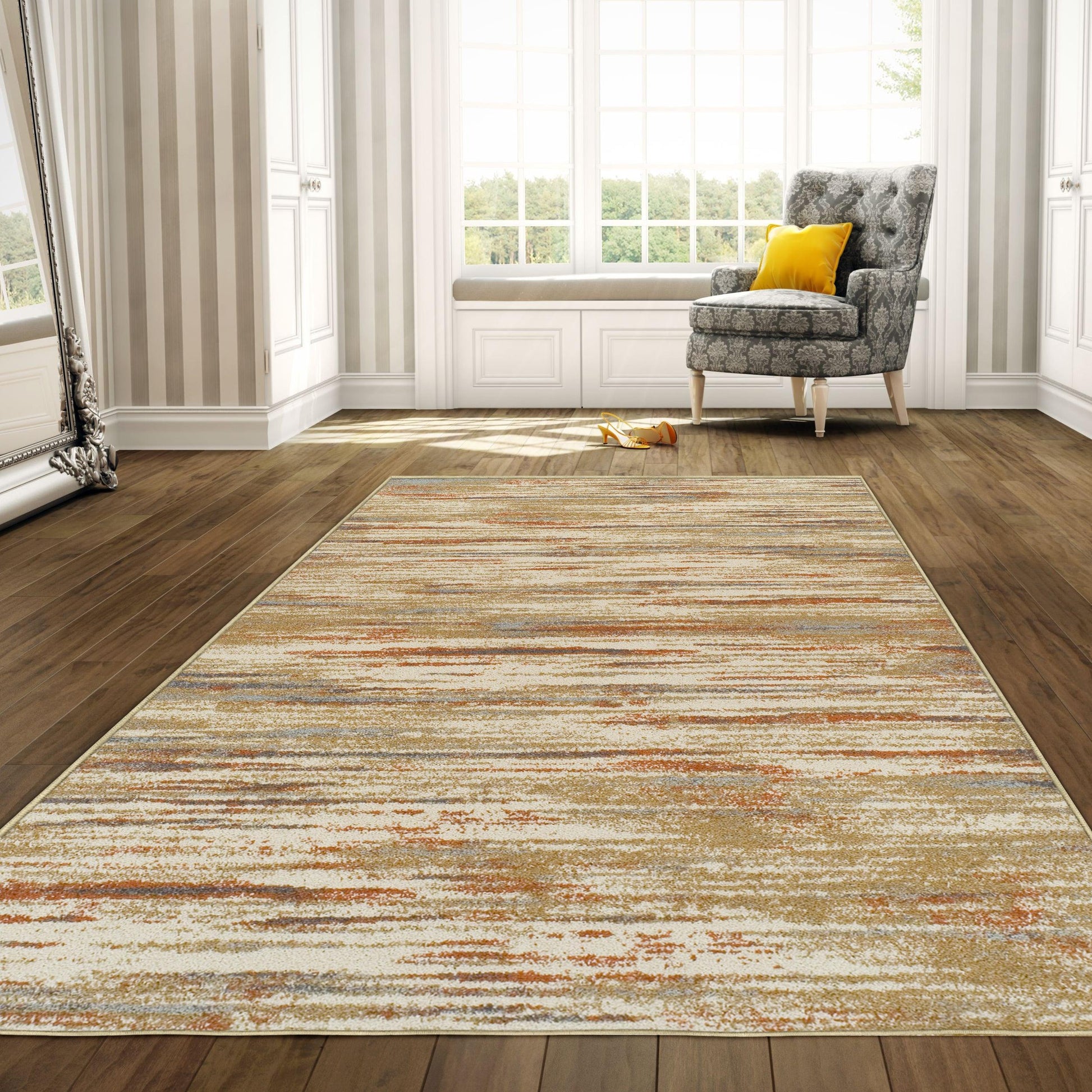  Superior Ashford Modern Abstract Stripe Indoor Area Rug - Rust