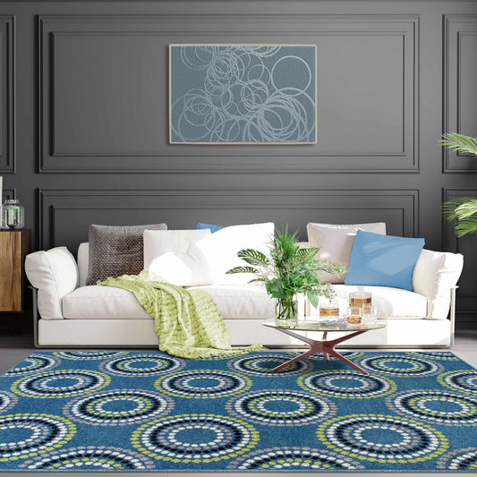 Superior Burgess Modern Geometric Circles Indoor Area Rug - Blue
