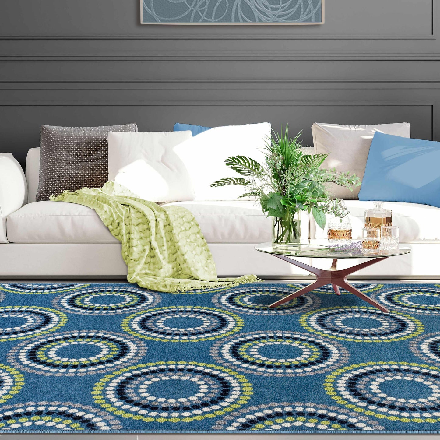 Superior Burgess Modern Geometric Circles Indoor Area Rug - Blue