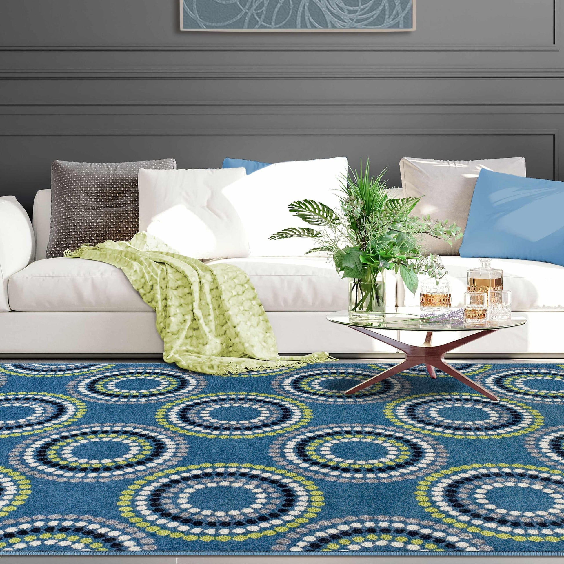 Superior Burgess Modern Geometric Circles Indoor Area Rug - Blue