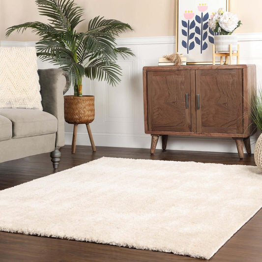 Superior Fuzzy Plush Non-Skid Soft Solid Shag Indoor Area Rug or Runner - Ivory