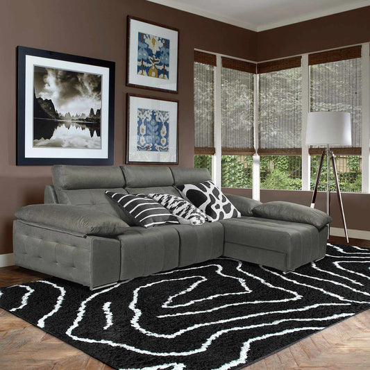 Superior Carleton Modern Handwoven Shag Area Rug - Black/Silver