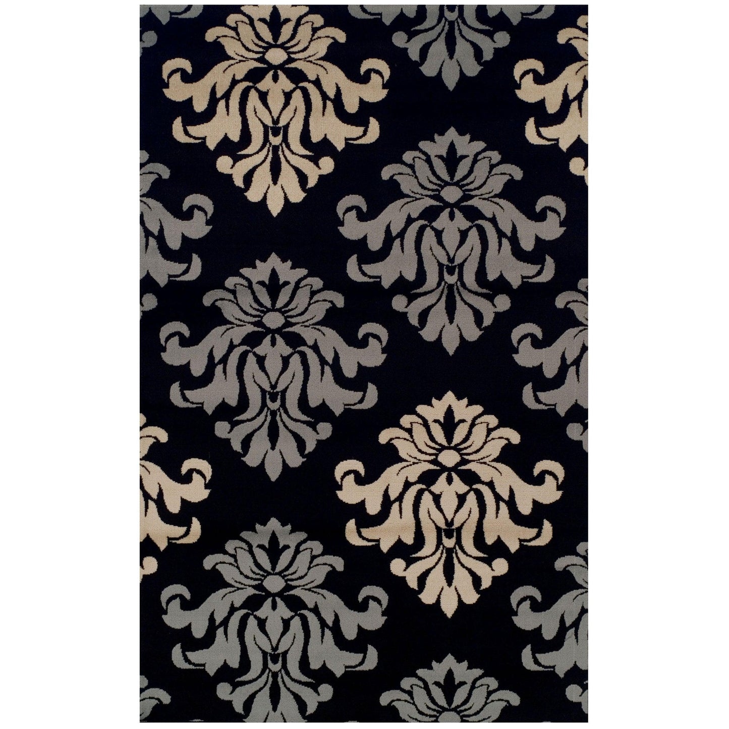 Superior Casper Damask Floral Area Rug - Black