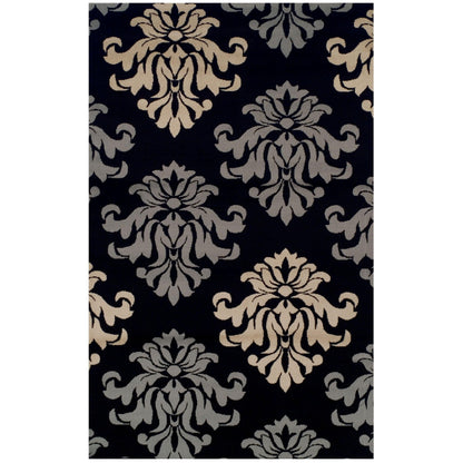 Superior Casper Damask Floral Area Rug - Black