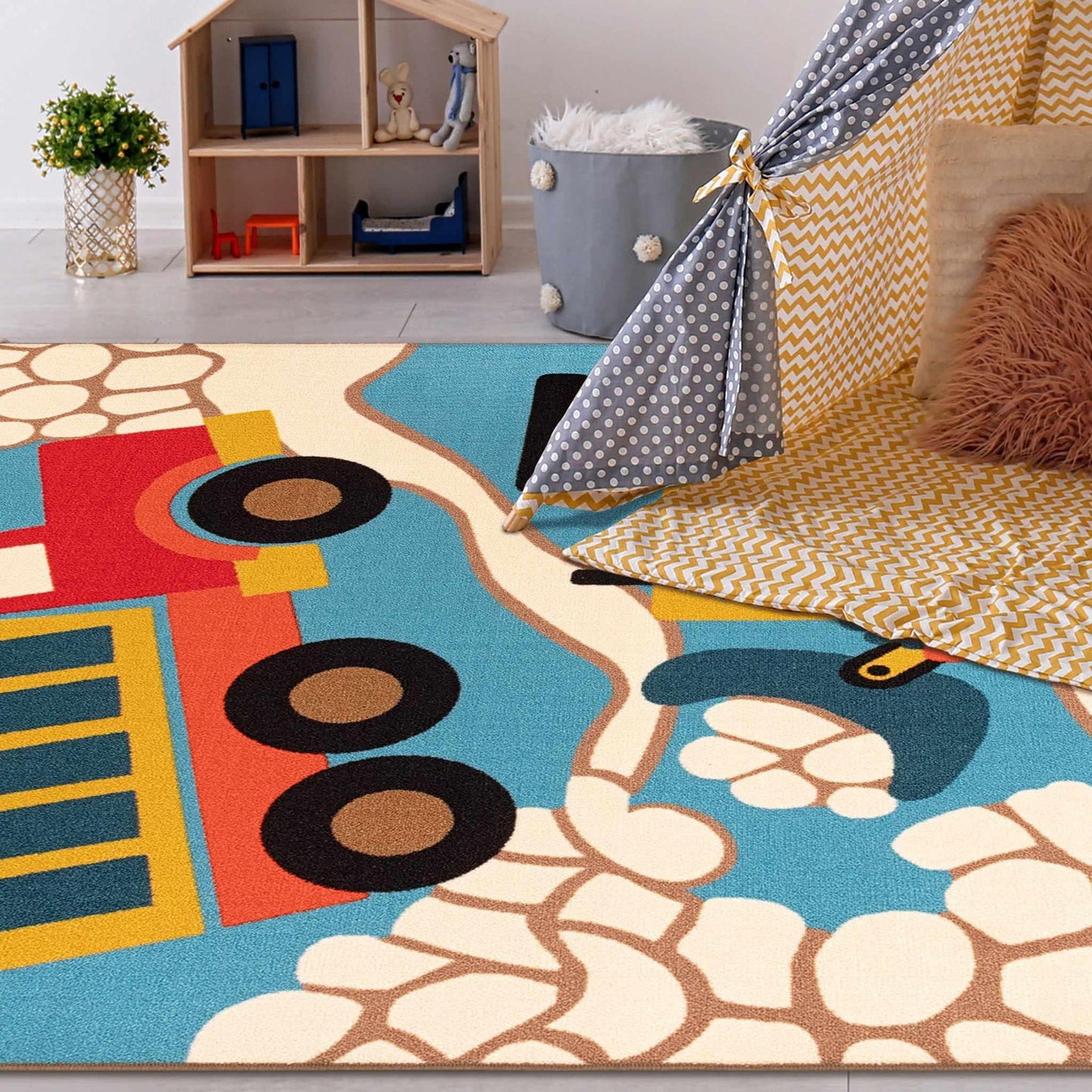  Construction Zone Non-Slip Kids Indoor Washable Area Rug