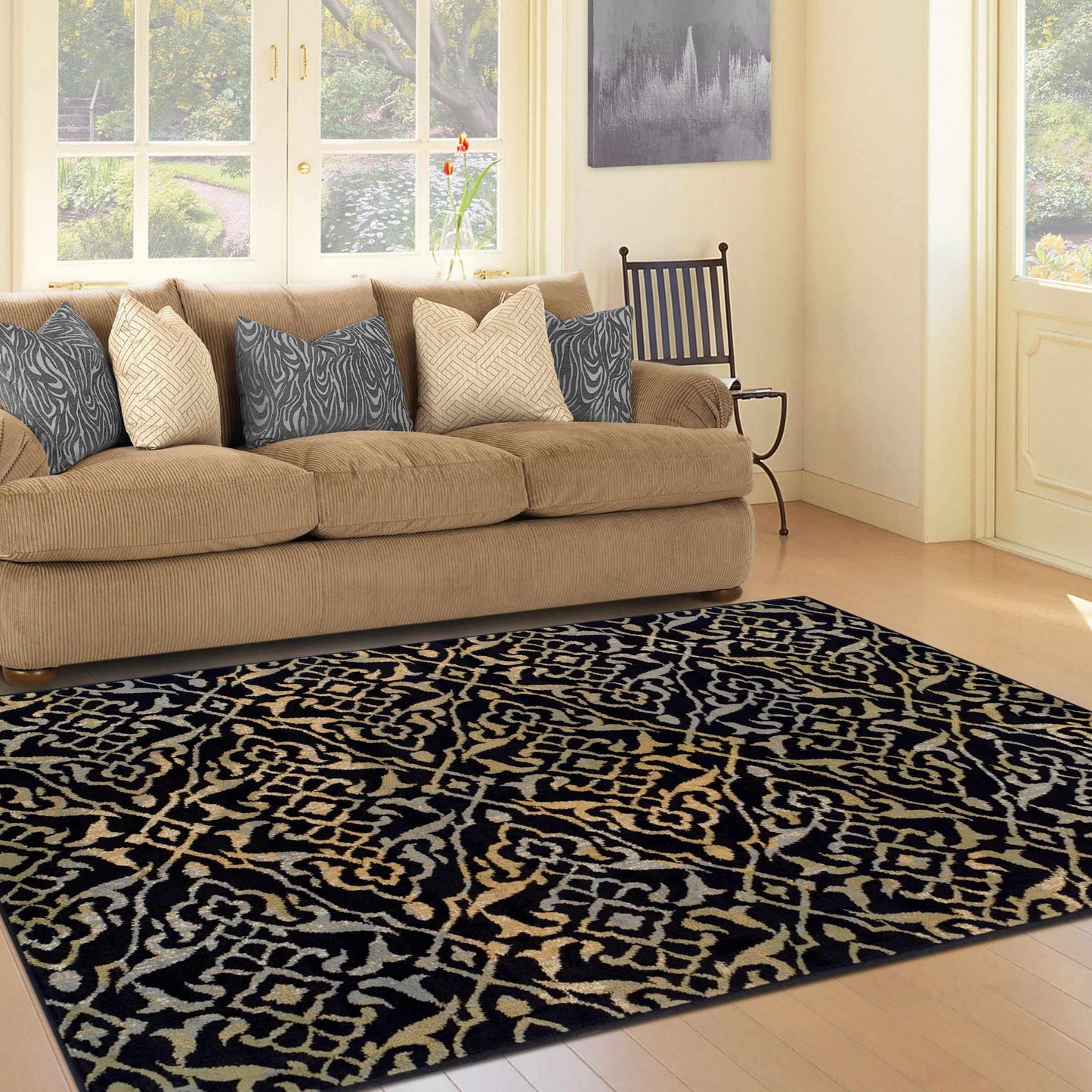 Superior Corbin Contemporary Damask Area Rug - Black